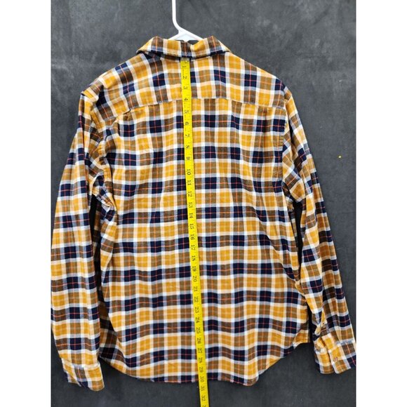 Mens Flannel Mustard Blue Plaid Button-Down Collar Shirt L Regular Fit Long Slee - Picture 13 of 13